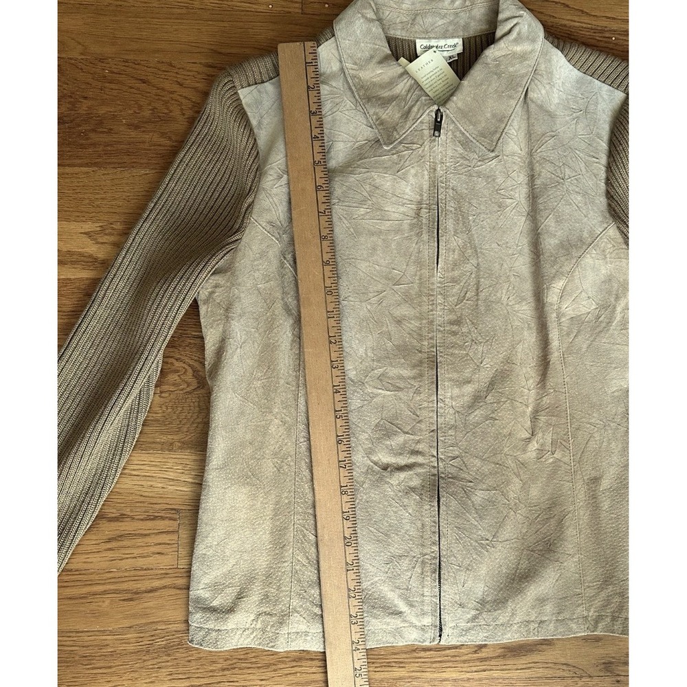 Coldwater Creek Leather Wool Knit Jacket Womens XL Tan Crinkle Suede NWT - Picture 13 of 13